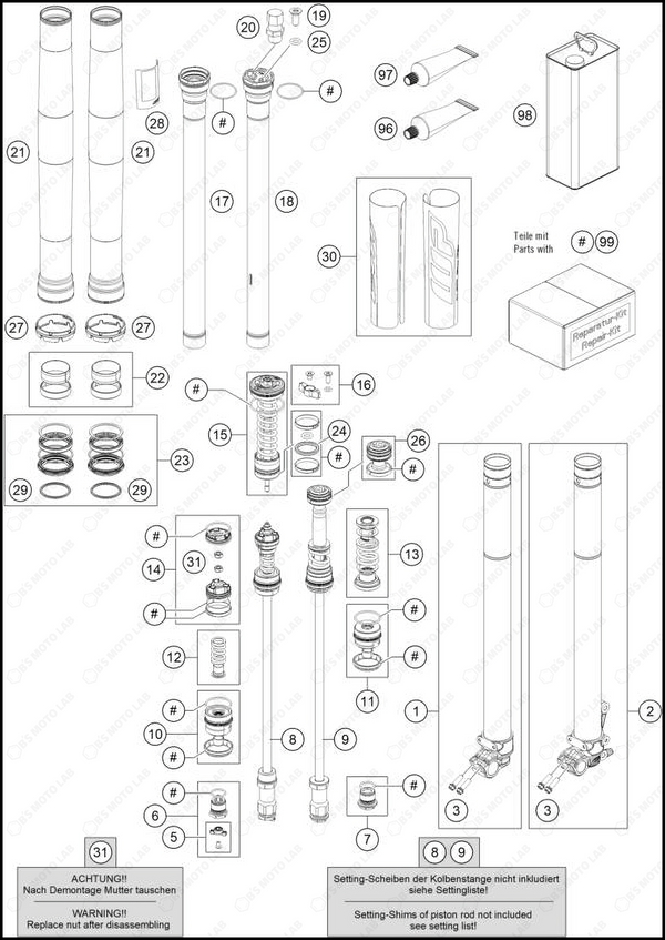 FRONT FORK DISASSEMBLED, 2023 GASGAS MC-250-F