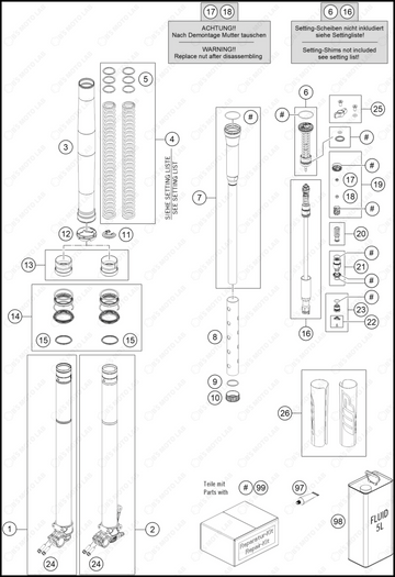 FRONT FORK DISASSEMBLED, 2024 GASGAS EX-300