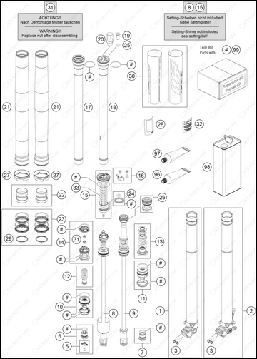 FRONT FORK DISASSEMBLED, 2023 GASGAS MC-250-FACTORY